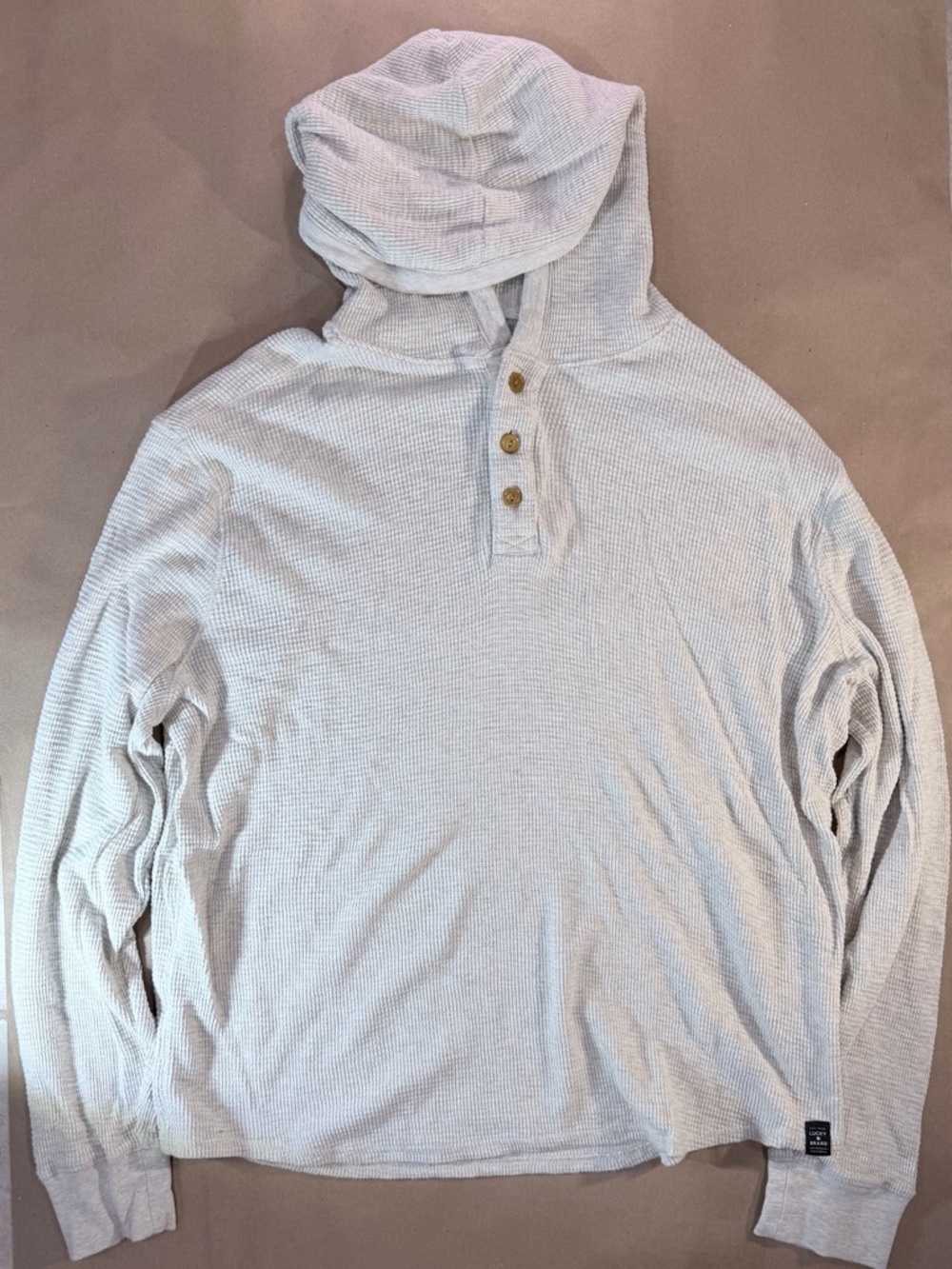 Lucky Brand Waffle‑Knit Hooded Henley – Men’s XL Light Gray 100% Cotton